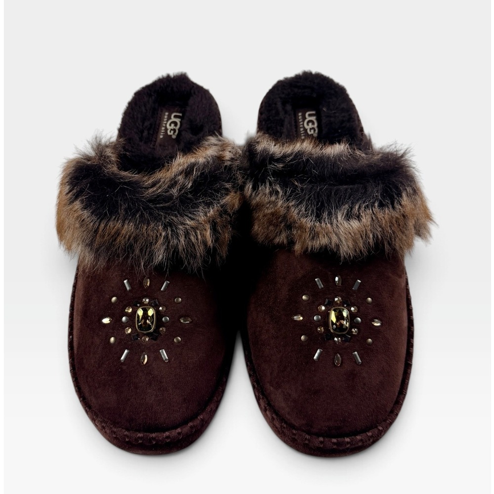 UGG Australia Aira Crystal Slippers Womens 12 Pinecone Brown Suede Swarovski NEW